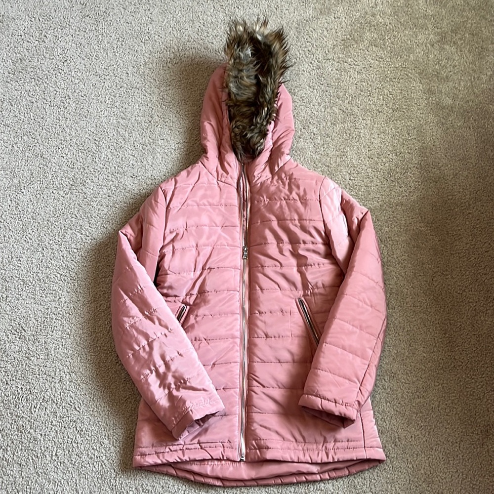 Pink Ambiance puffer coat with a hood size medium